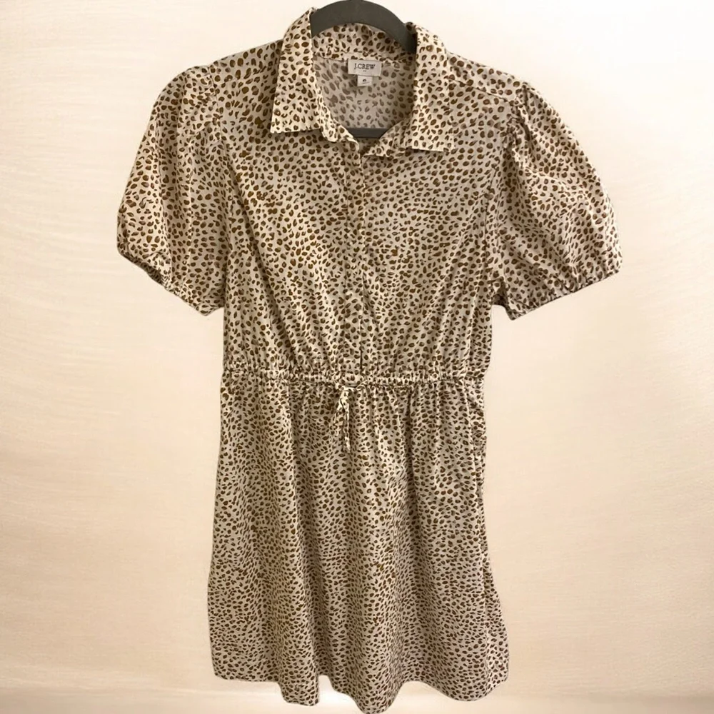 J.CREW POPLIN SHIRT DRESS LEOPARD PRINT SIZE 6 LIKE NEW DRAWSTRING WAIST DRESS
